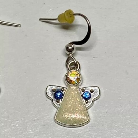 Angel Earrings Khol's Holiday Rhinestone Silver Tone Dangle Hook Pierced Ears - Picture 3 of 10